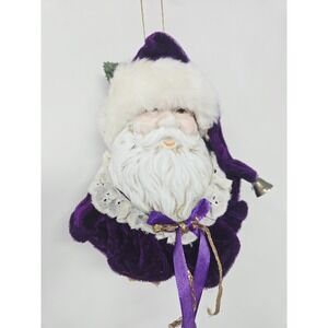 Vintage Santa Head Ornament Or Shelf Sitter White  Purple w Porcelain Face Lot 2